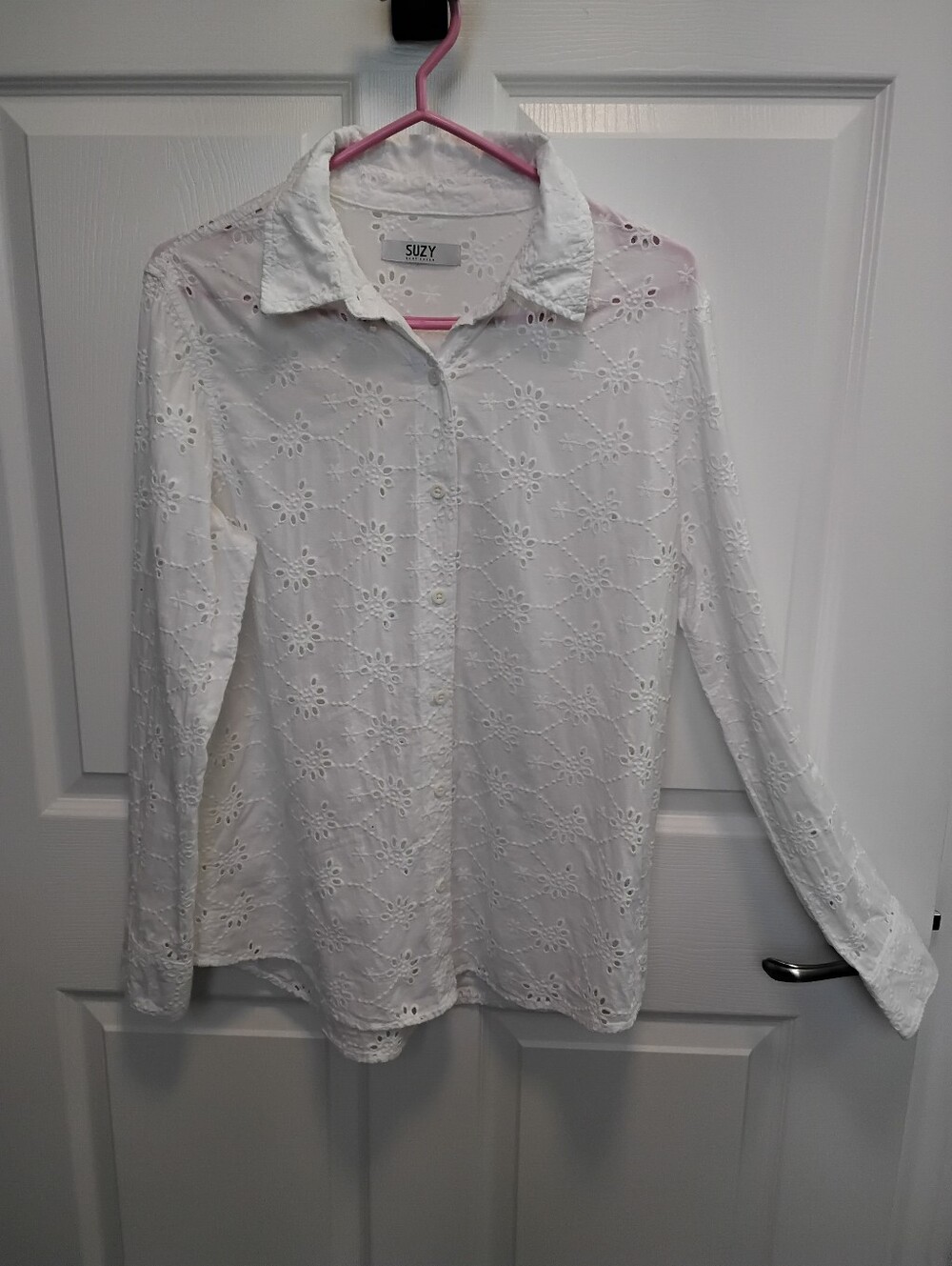 SALE (3/30.00) Suzy ShierWhite Eyelet Button-Down Shirt